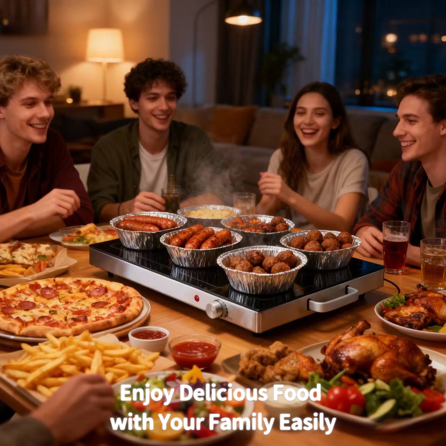 Electric Food Warming Tray with Adjustable Temperature - 22in
