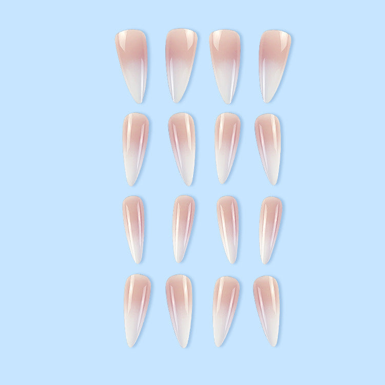 Milky White Pink Gradient Fake Nail Patch for Nail Art, Long Drop Shape