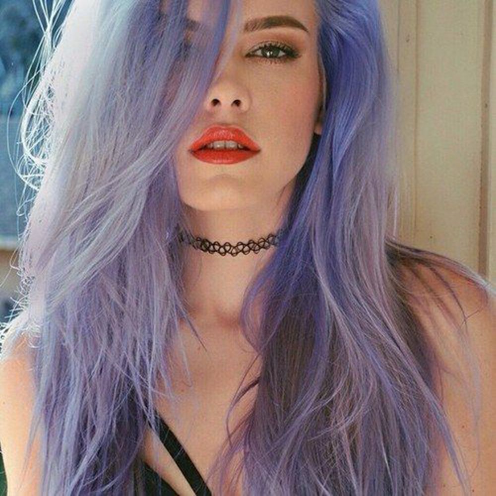 Long Straight Synthetic Wig for Women - Heat Resistant, Black & Light Purple, 26 Inches