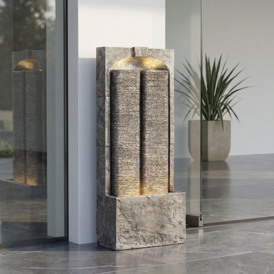Outdoor Water Fountain with LED Lights 39 Inch Resin Fiberglass Garden Decor