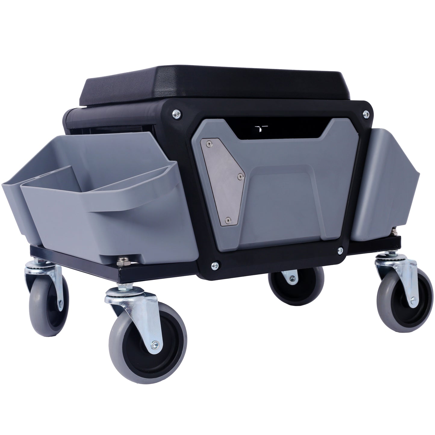Heavy Duty Garage Stool with Wheels & Storage - Supports 330 lbs - Grey