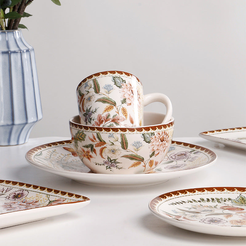 Large Rectangular Ceramic Dinner Plate – Colorful Autumn Pattern