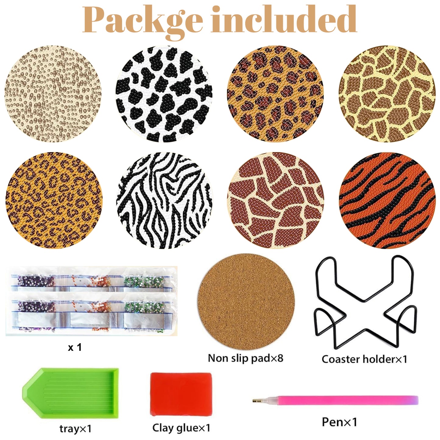 Multicolor Rhinestones Art Coasters - 8 Pcs Set