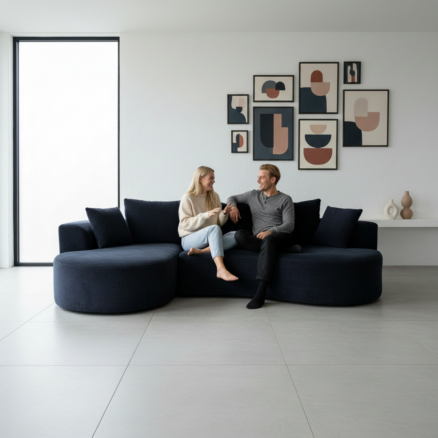 Curved Modular Sectional Couch 2 Piece Set With Pillows, Minimalist