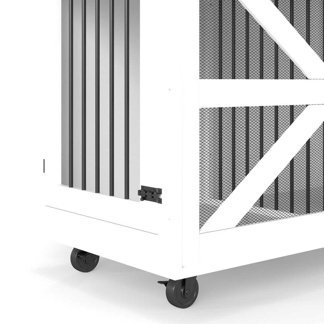 47.2-Inch Mobile Dog Crate with Flip-Top Feeding Door, Dual-Access & Casters