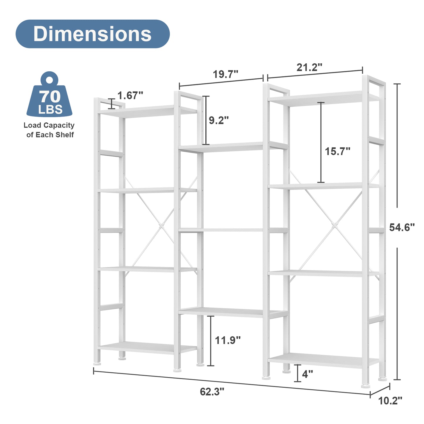 Adjustable Wide Bookshelf with Industrial Design - Multiple Colors