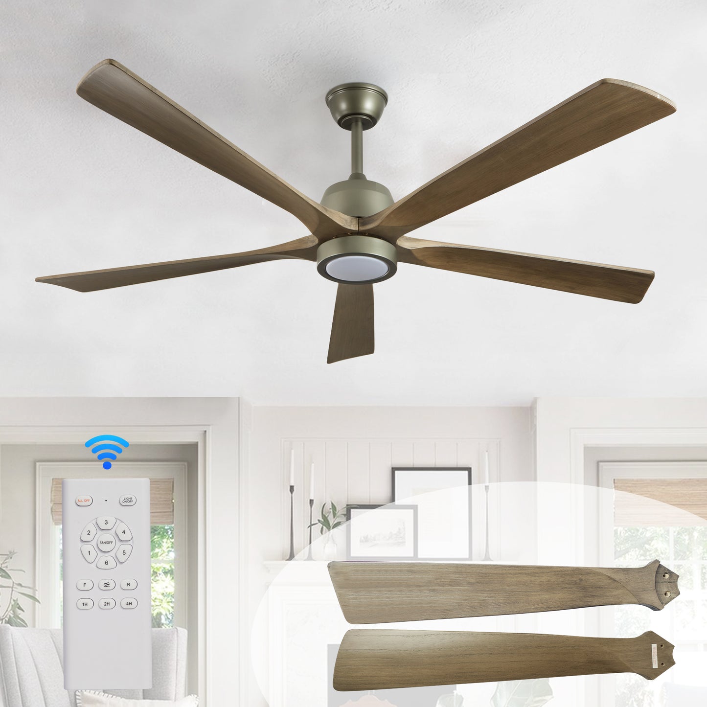60-Inch Modern Wood Ceiling Fan with Light & Remote Control