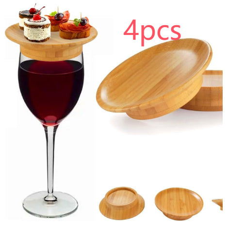 Wooden Wine Glass Coaster Set - Round Modern Food Plate for Drink Protection