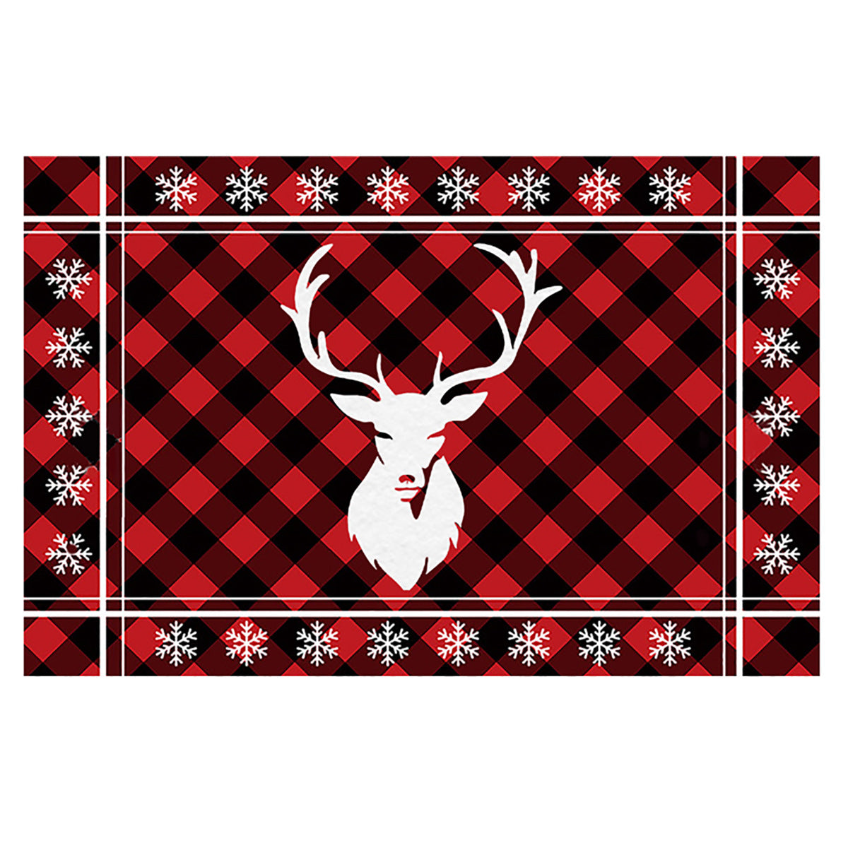 Christmas Non-slip Door Mat Black Red Plaid Decorative Carpet