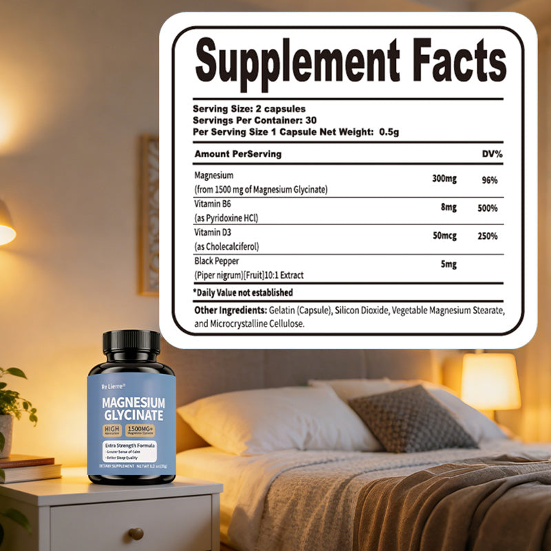 Magnesium Glycinate Capsules - 1500mg High Absorption Supplement - 60 Count