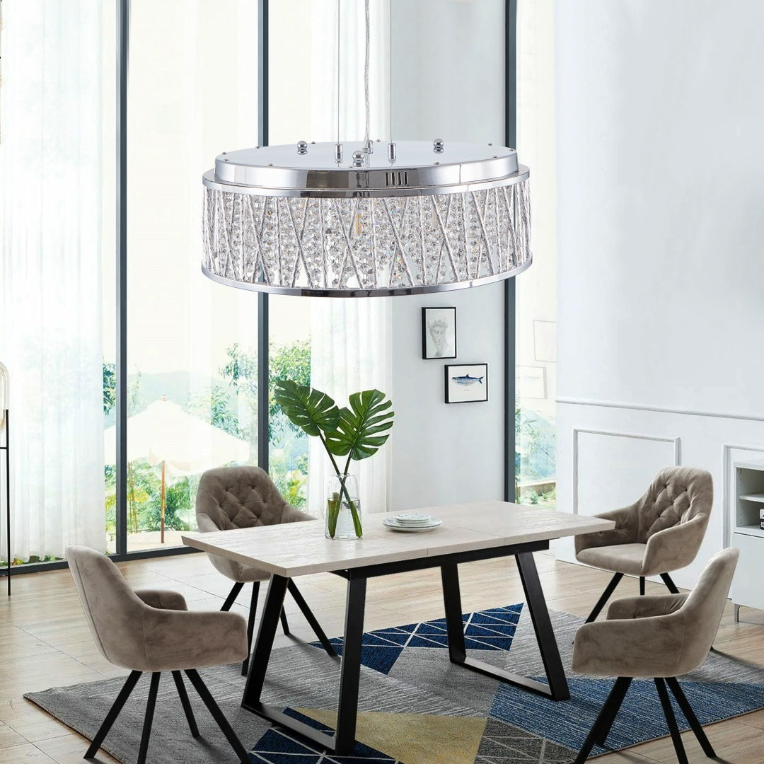 Modern Crystal Chandelier - 19 Inch Round Ceiling Light Fixture