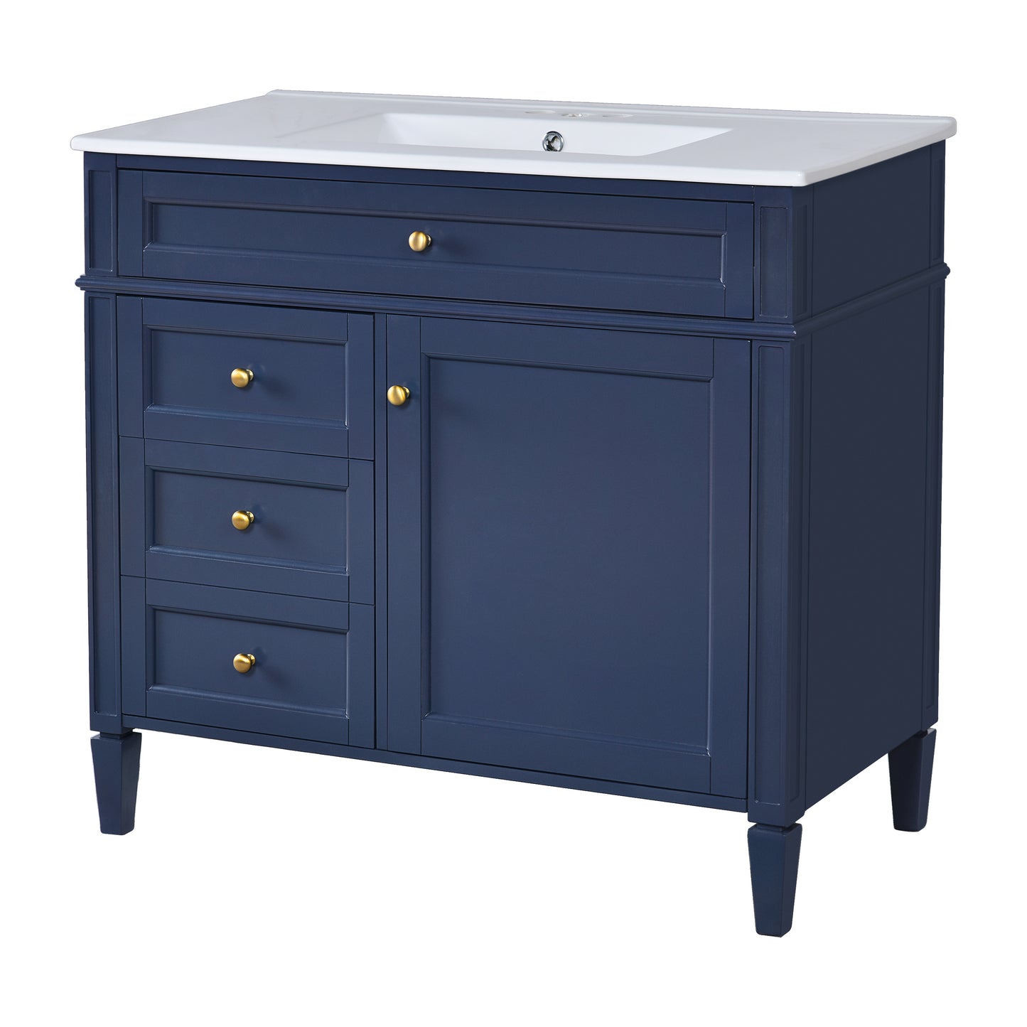 36'' Blue Bathroom Vanity with Ceramic Sink & 3 Drawers