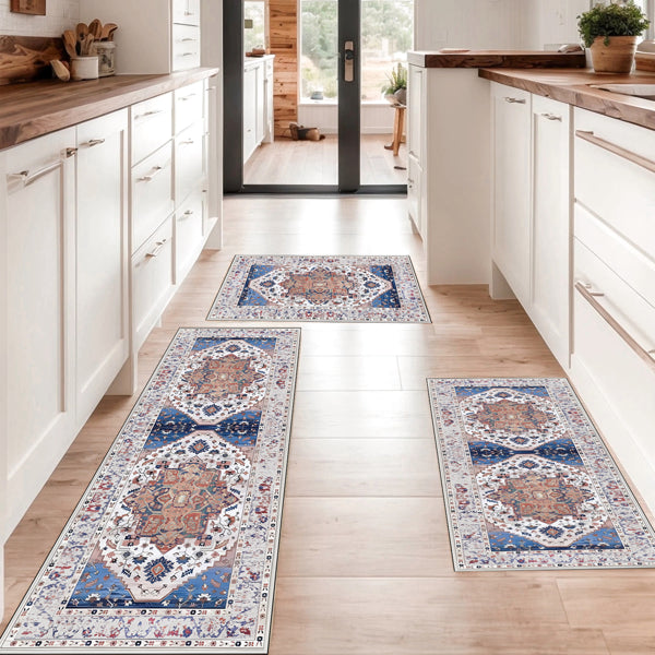 Boho Kitchen Rug Set - 3 Piece Non-Slip Washable Mats
