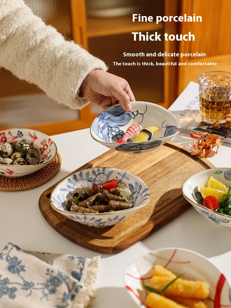 Retro Ceramic Dinner Plate Set with Hand-Painted Floral & Fruit Patterns