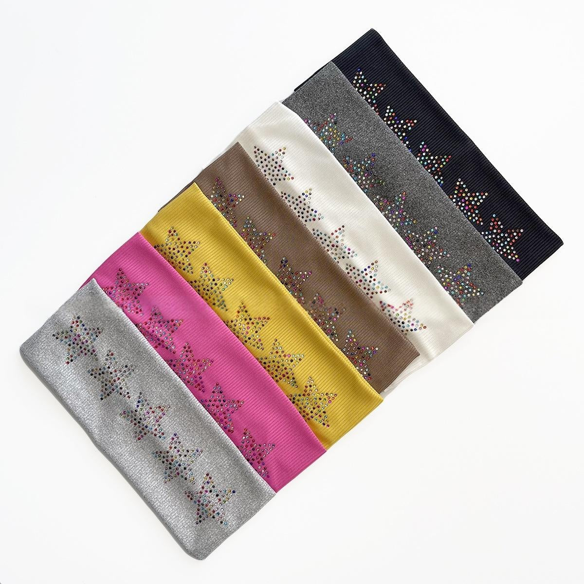 Five-Pointed Star Plaid Headband with Rhinestones