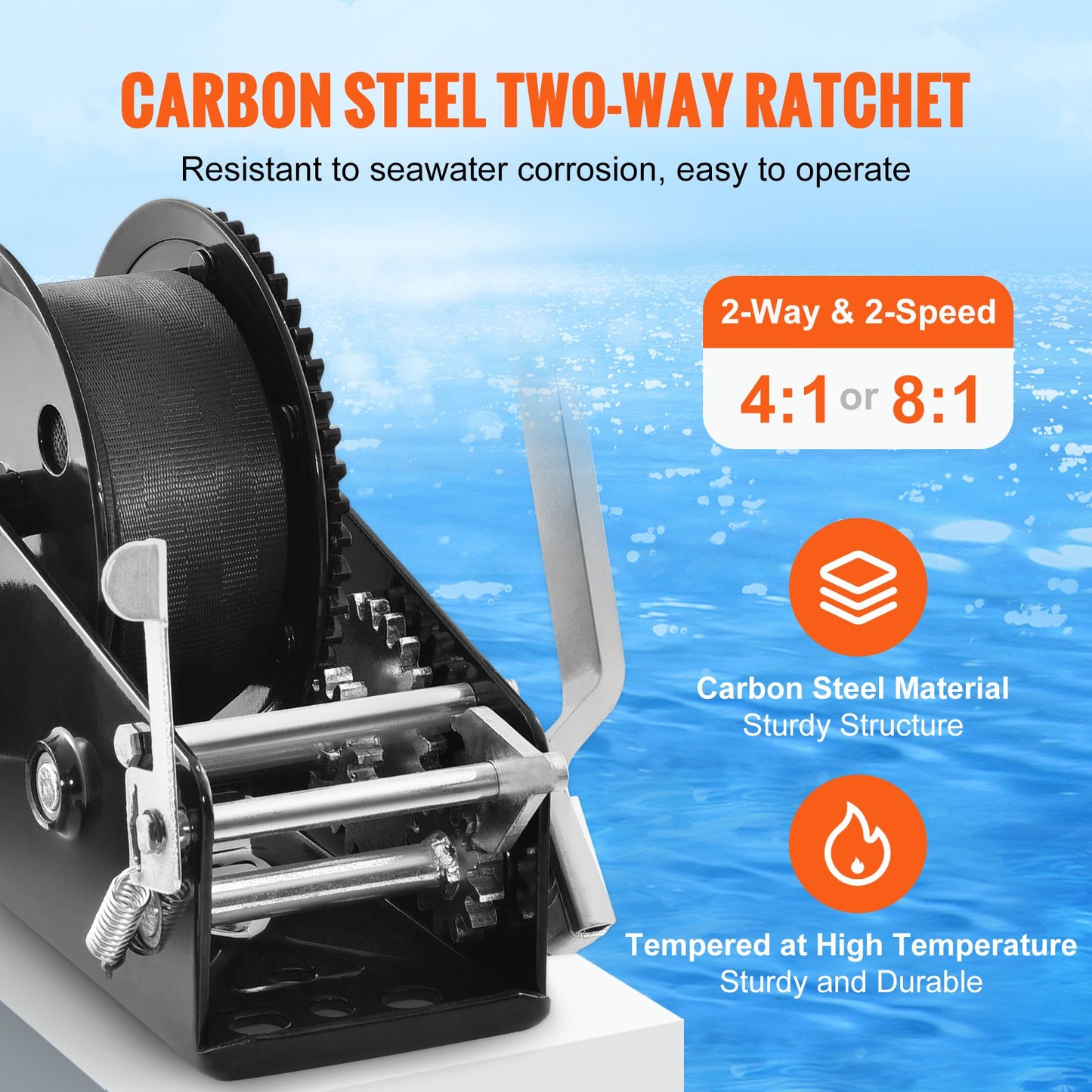 Heavy Duty Hand Winch 3500 lbs Pull Capacity with 33 ft Polyester Strap - Ideal for Trailers Boats & ATV Towing