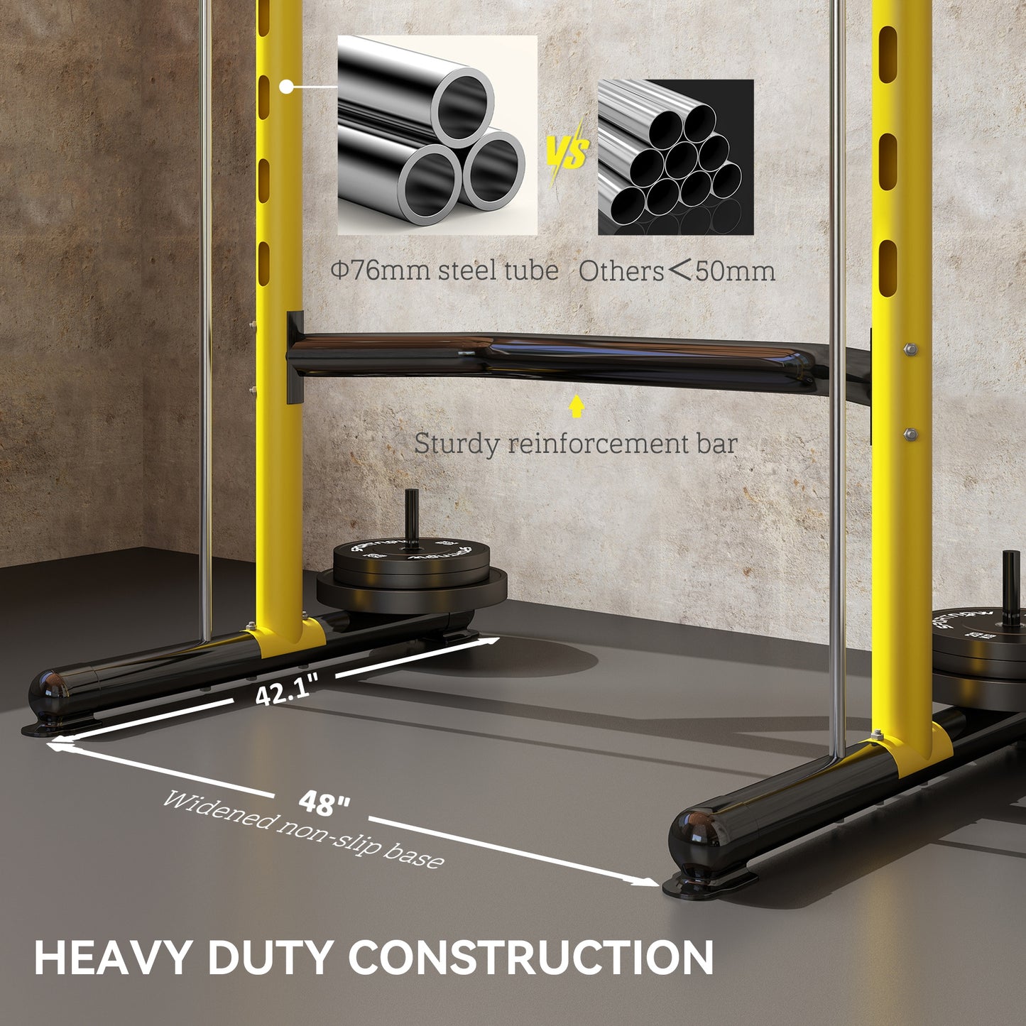 Adjustable Squat Rack with Pull-Up Bar for Weight Lifting - Yellow