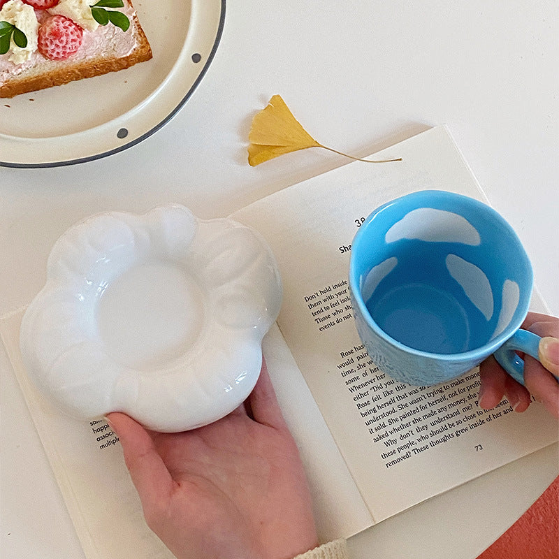 Blue Sky Cloud Coffee Cup and Saucer Set - Porcelain Hand-Painted Drinkware