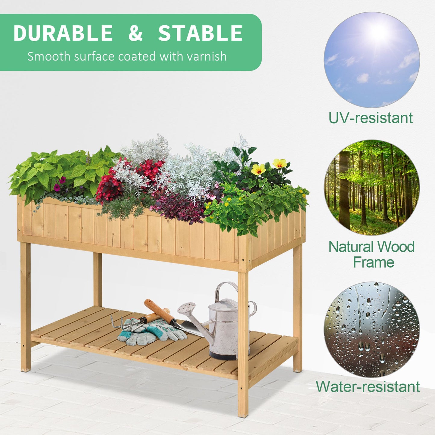 Raised Garden Bed with 8 Plant Pockets & Shelf - Wooden Elevated Planter Box for Herbs Vegetables Flowers