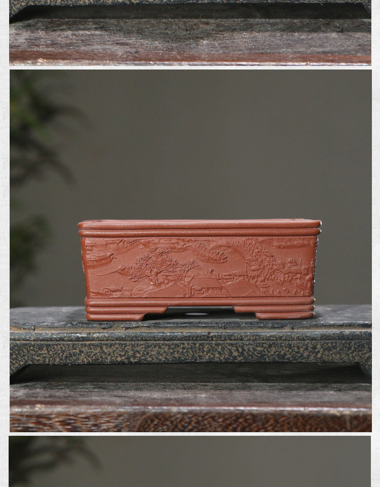 Rotating Rectangular Ceramic Flower Pot Set with Bamboo Basin - Classic Garden Decor
