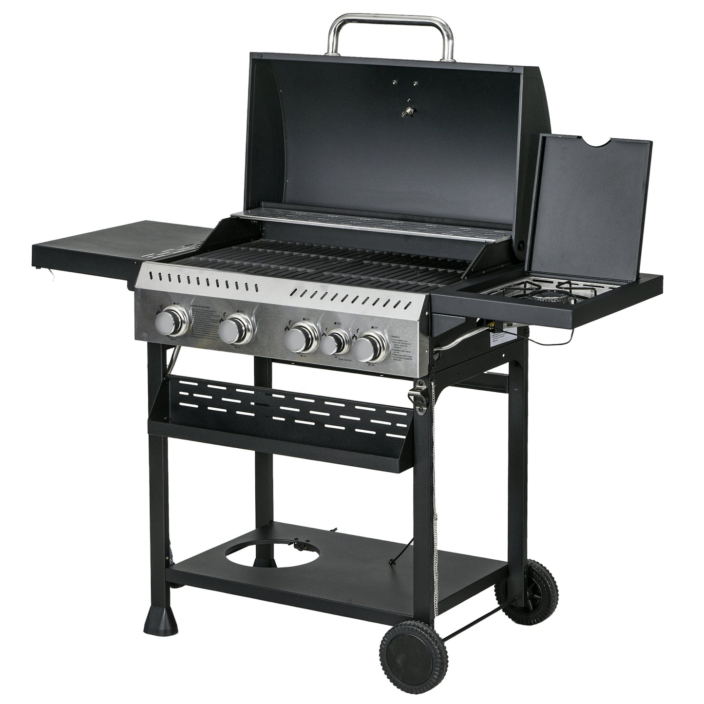 4-Burner Propane Gas Grill with Side Burner and Thermometer
