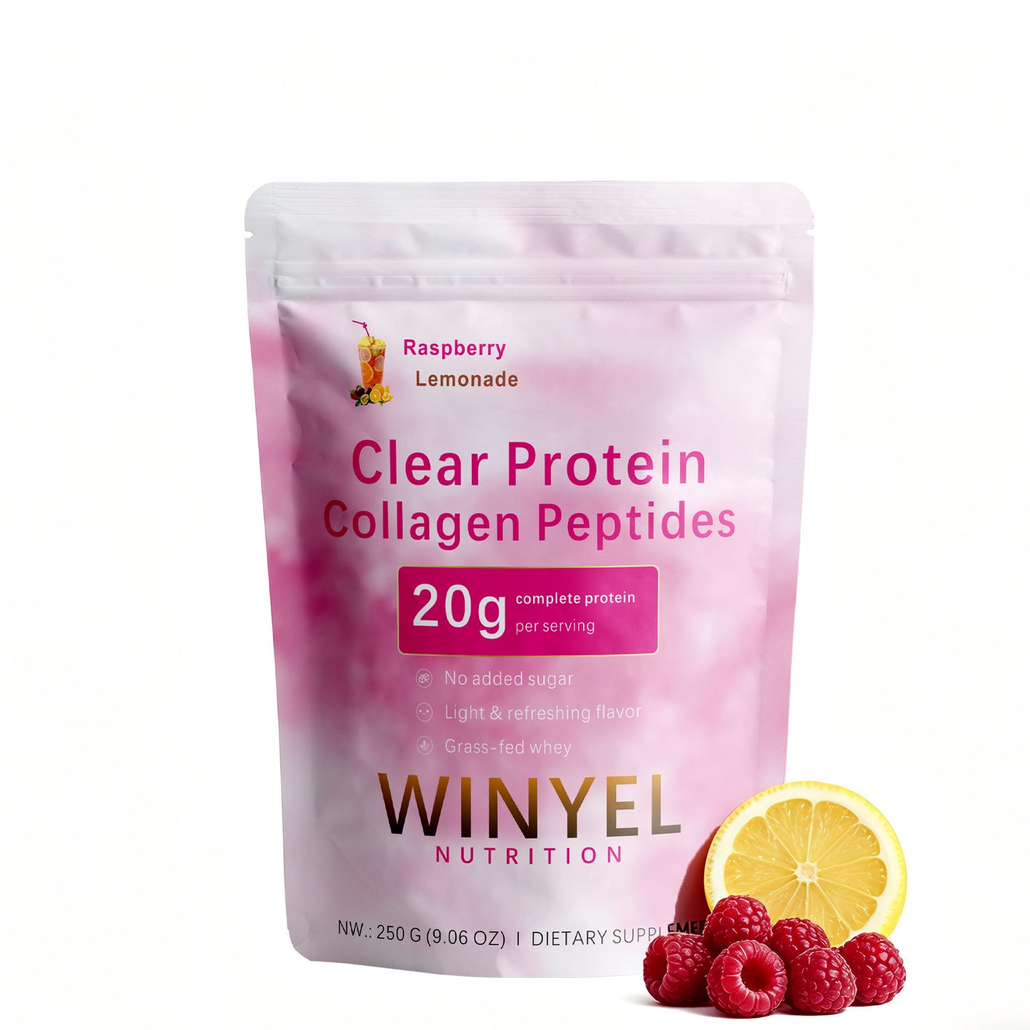 Clear Protein Collagen Peptides Powder - Raspberry Lemonade, Grass-Fed Whey