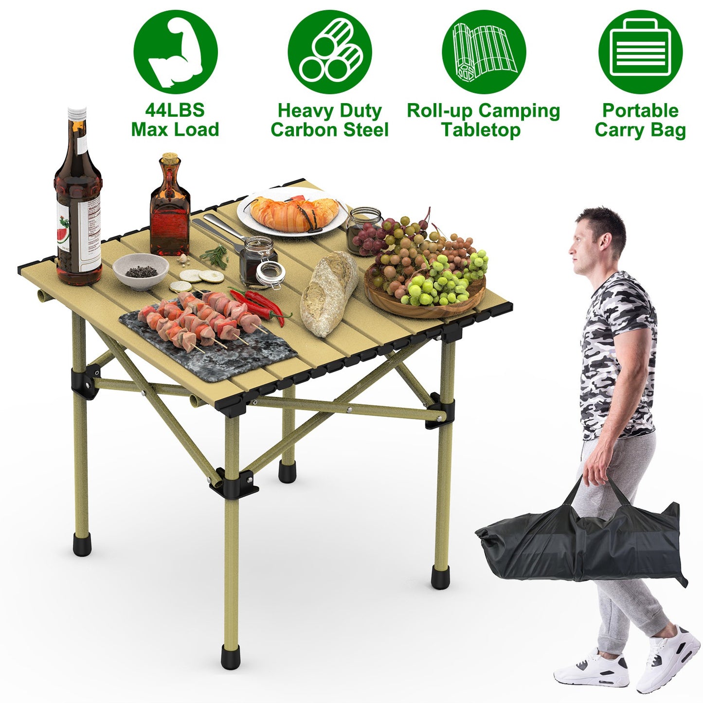 Portable Folding Camping Table - Lightweight Carbon Steel, Multiple Sizes