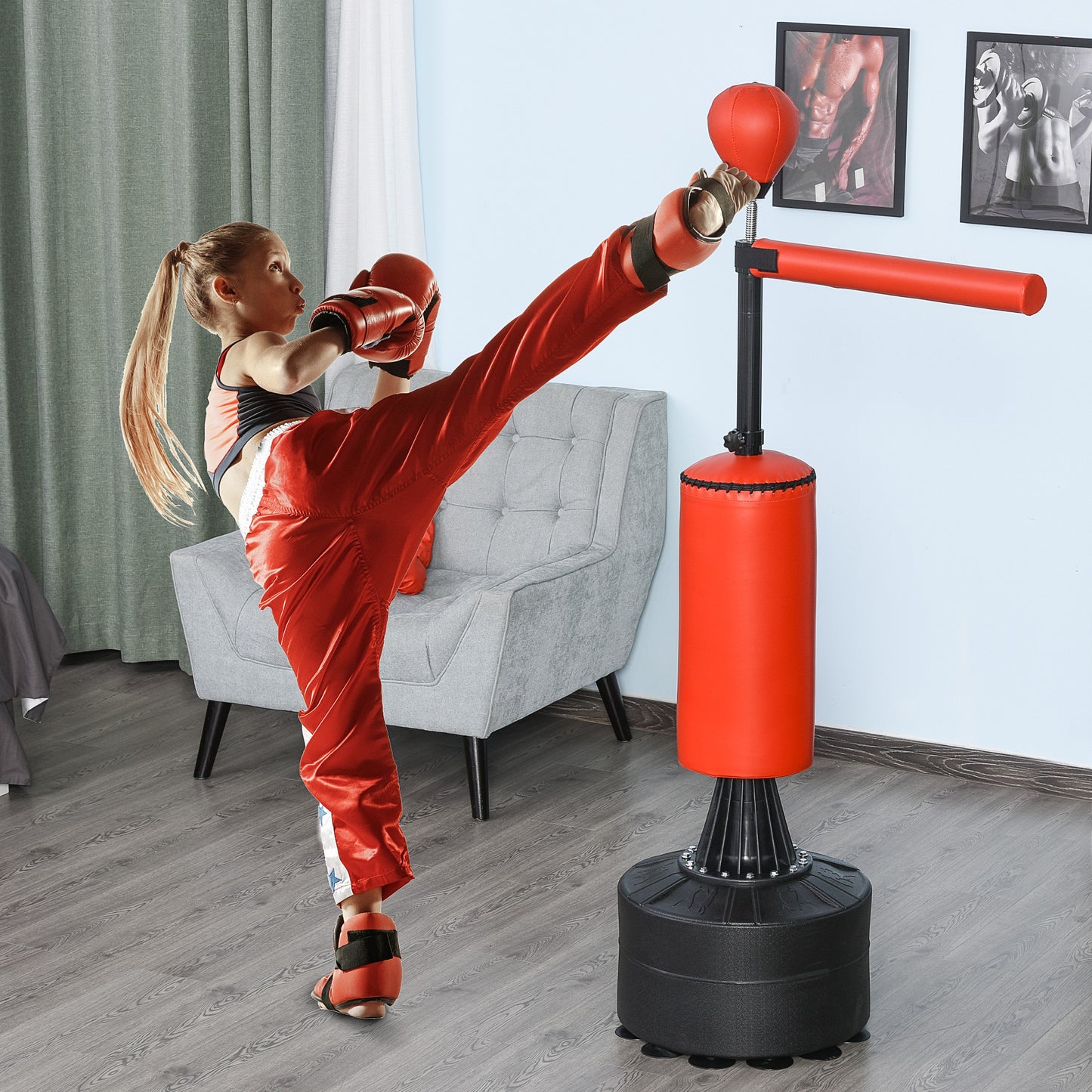Freestanding Punching Bag with Speed Ball and Gloves - Black/Red