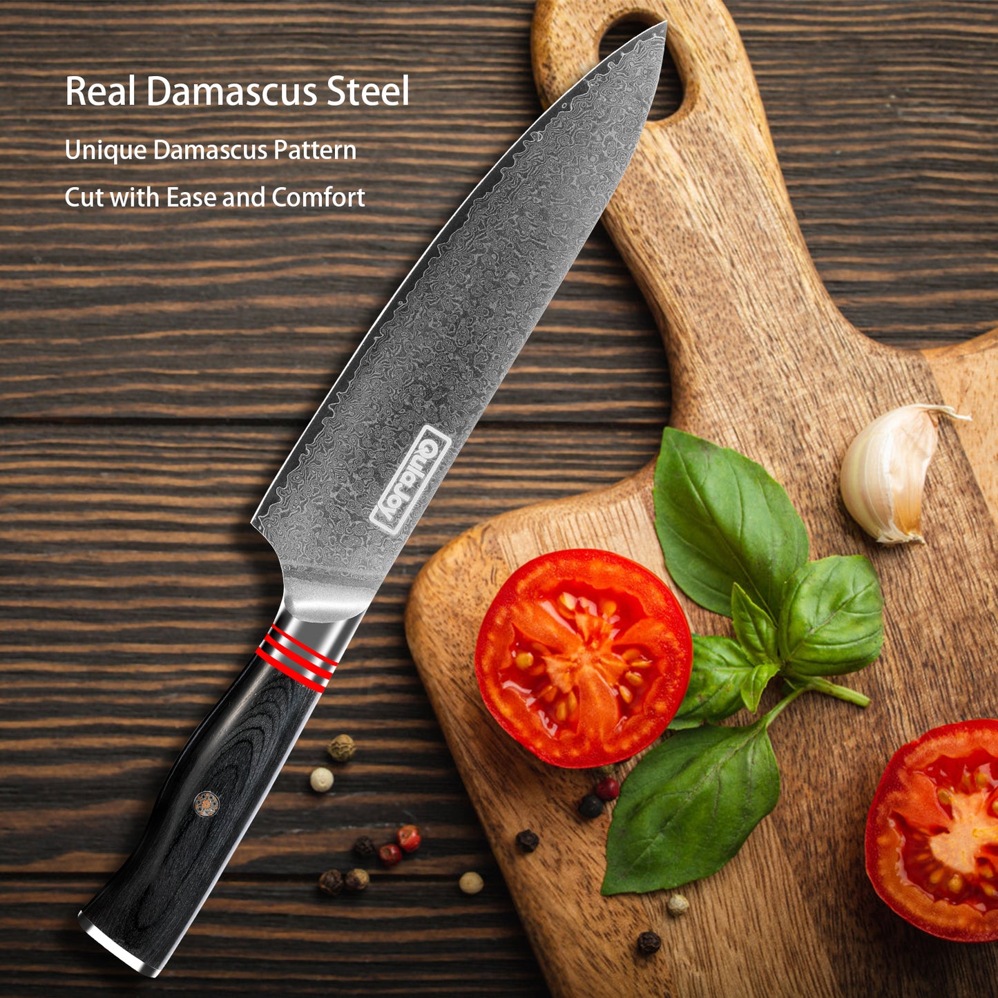 VG10 Chef Knife - 67-Layer Japanese Damascus Steel, 8 Inch Kitchen Knife with Ergonomic Handle