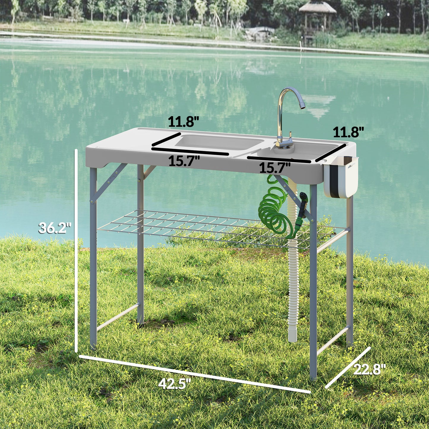 Portable Fish Cleaning Table with Sinks & Faucet - Gray