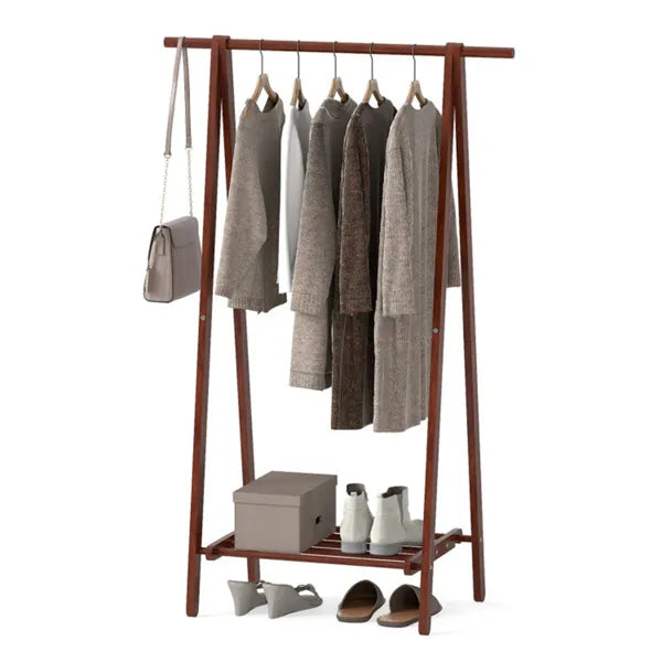 Folding Coat Rack - Solid Rubber Wood A-Frame with Shelf