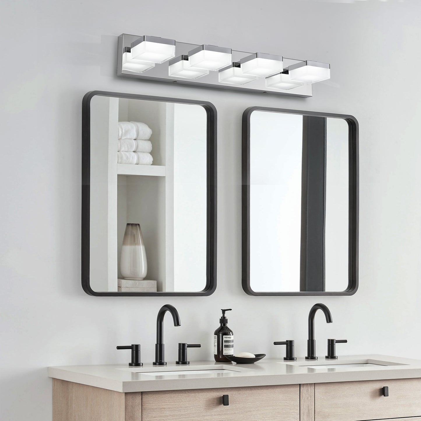 Modern Chrome LED Vanity Light - 4-Light Wall Sconce