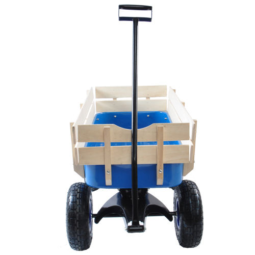 All Terrain Garden Wagon with Wood Railing and Air Tires for Outdoor Use