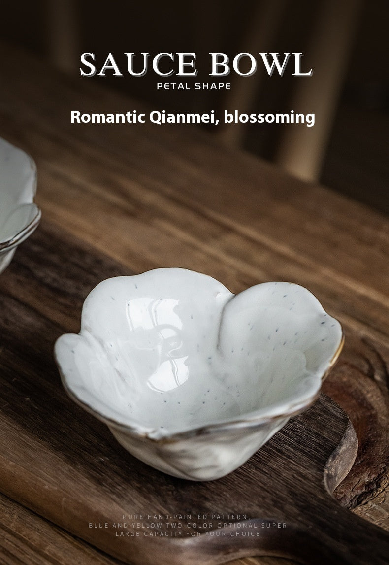 Ceramic Petals Seasoning Dish - White Porcelain Tableware for Kitchen