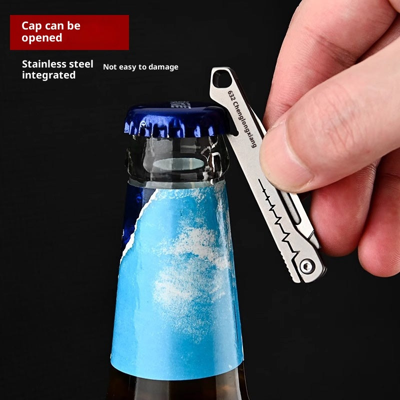 Portable Folding Knife with Bottle Opener - Stainless Steel, Compact Utility Tool