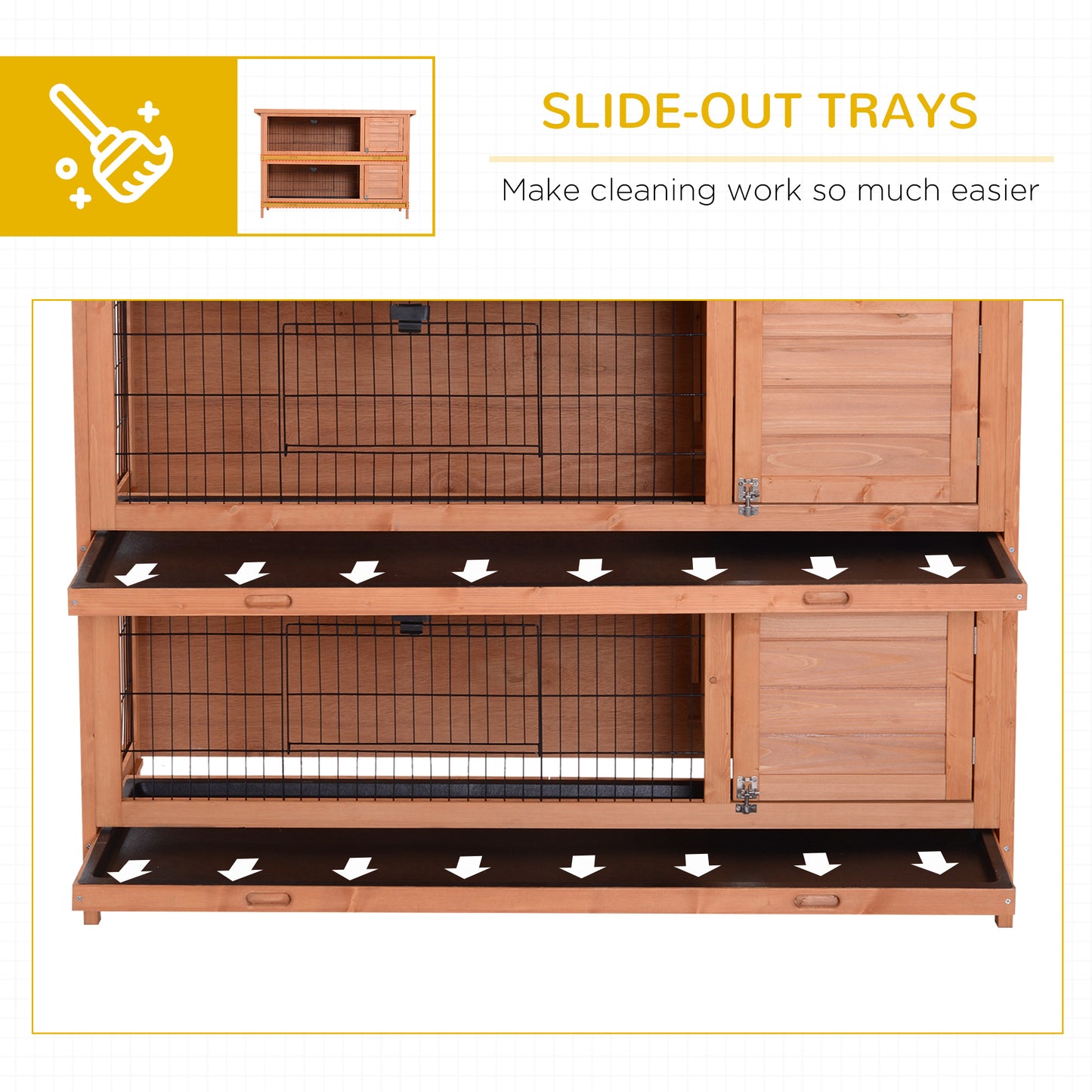 Large Wooden Rabbit Hutch 54 Inch Two-Story Pet Cage with Lockable Doors and Roof
