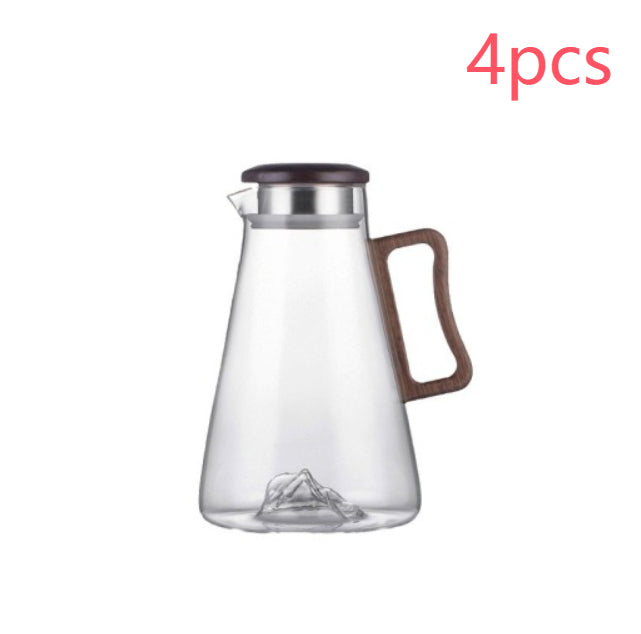 Large Capacity Borosilicate Glass Water Bottle with Wooden Handle - Multiple Styles & Quantities