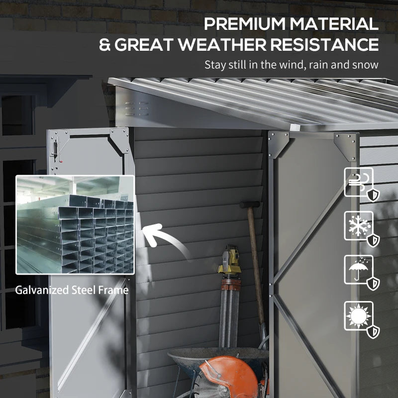 Outdoor Storage Shed 4.6x9 ft Metal Lean-To with Foundation Kit Lockable Doors Gray
