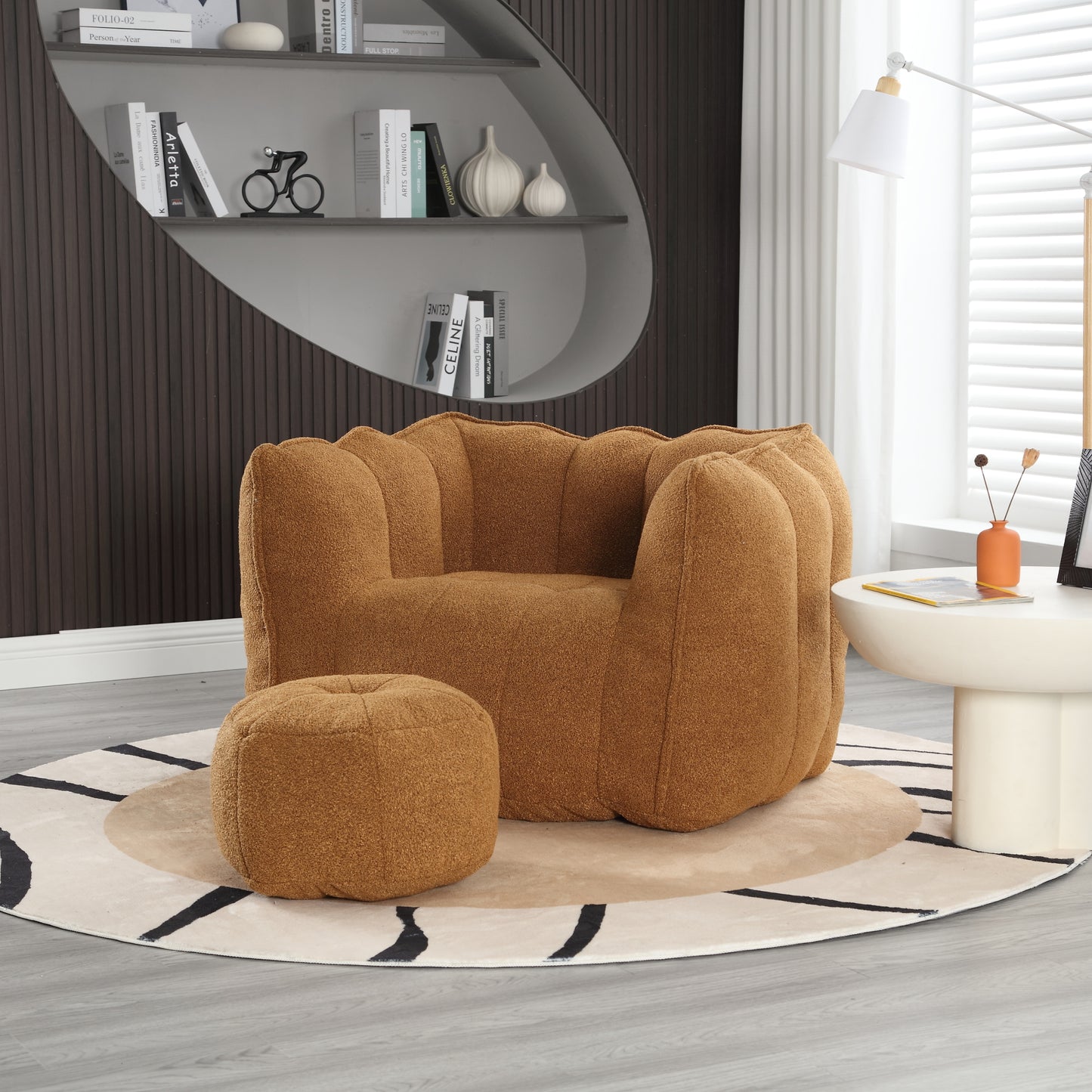 Soft Chenille Bean Bag Chair with Foam Filler - Khaki & Yellow
