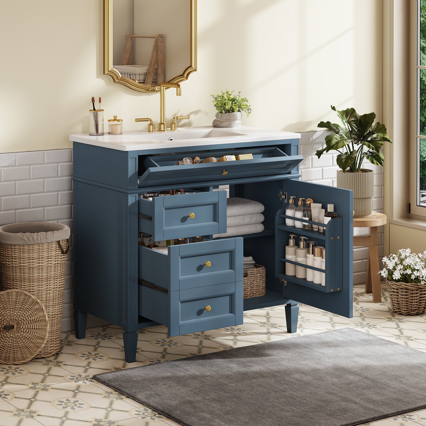 36-Inch Indigo Blue Modern Bathroom Vanity with Sink
