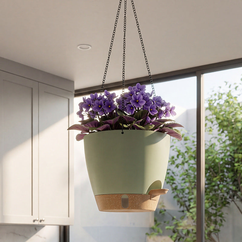 Self Watering Plastic Flower Pot with Watering Spout and Cotton Wick - Garden & Home Decor