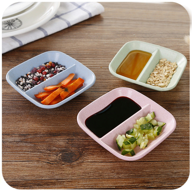 Double Grid Wheat Straw Saucer Small Plate for Household Dining - Multiple Colors