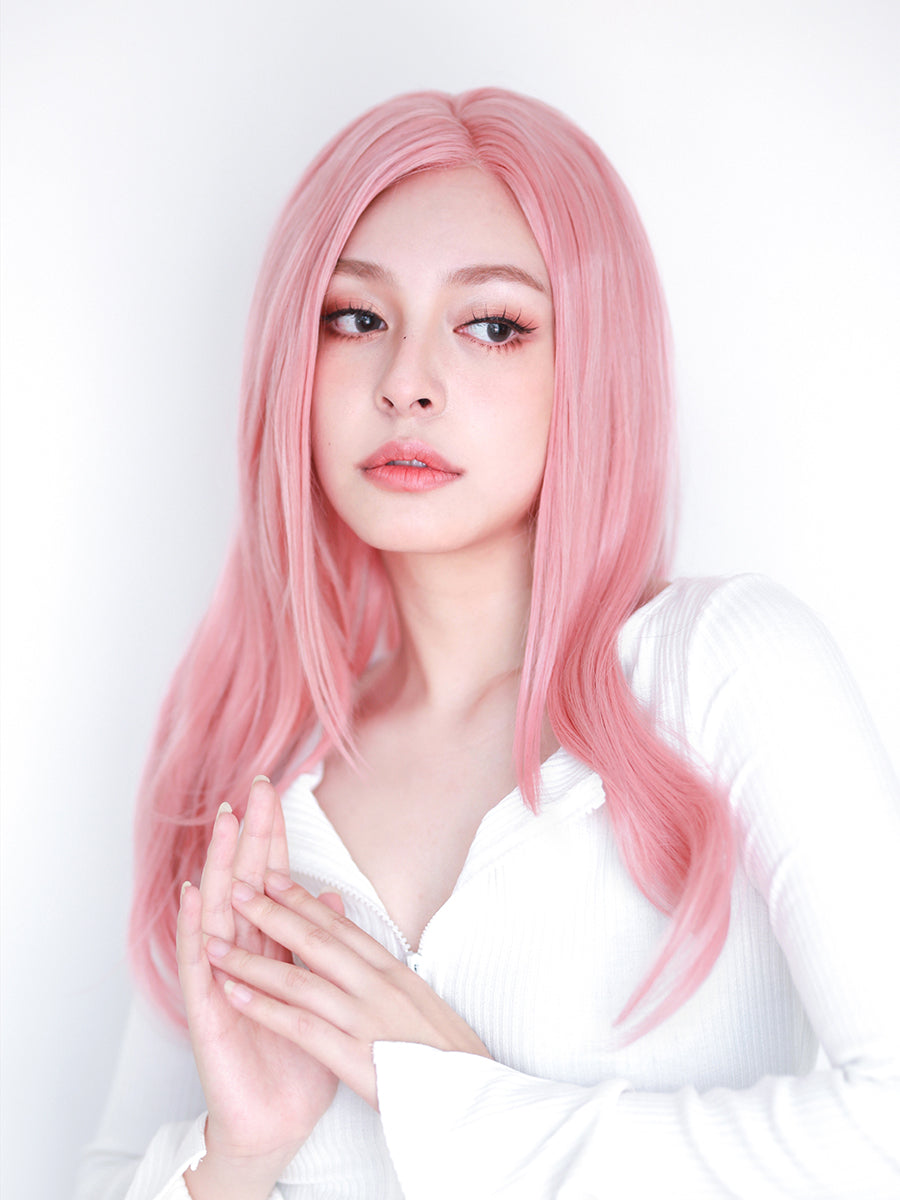 Pink Long Straight Cosplay Wig - 70cm Middle Bangs