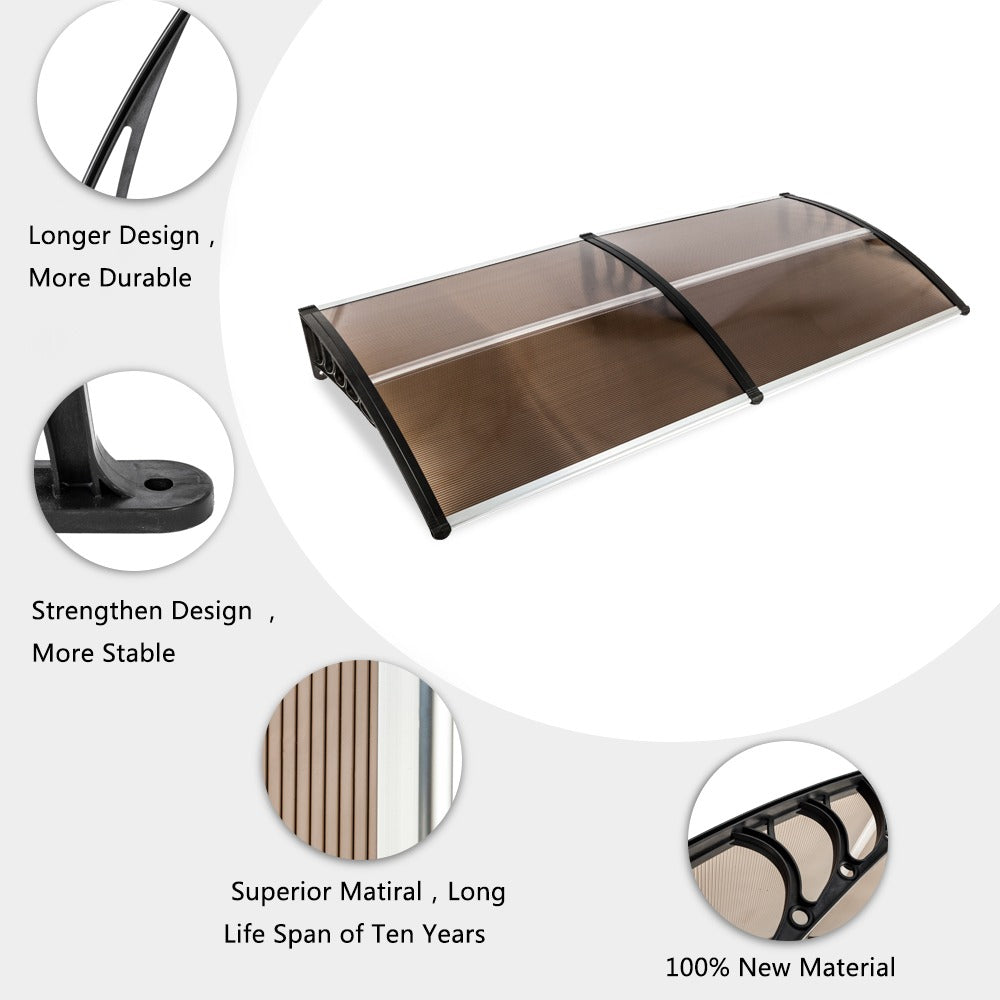 80x38in Outdoor Door Window Awning with Brown Polycarbonate Panel & Black Bracket - Rain Snow Sun Shade Cover, Durable 10-Year