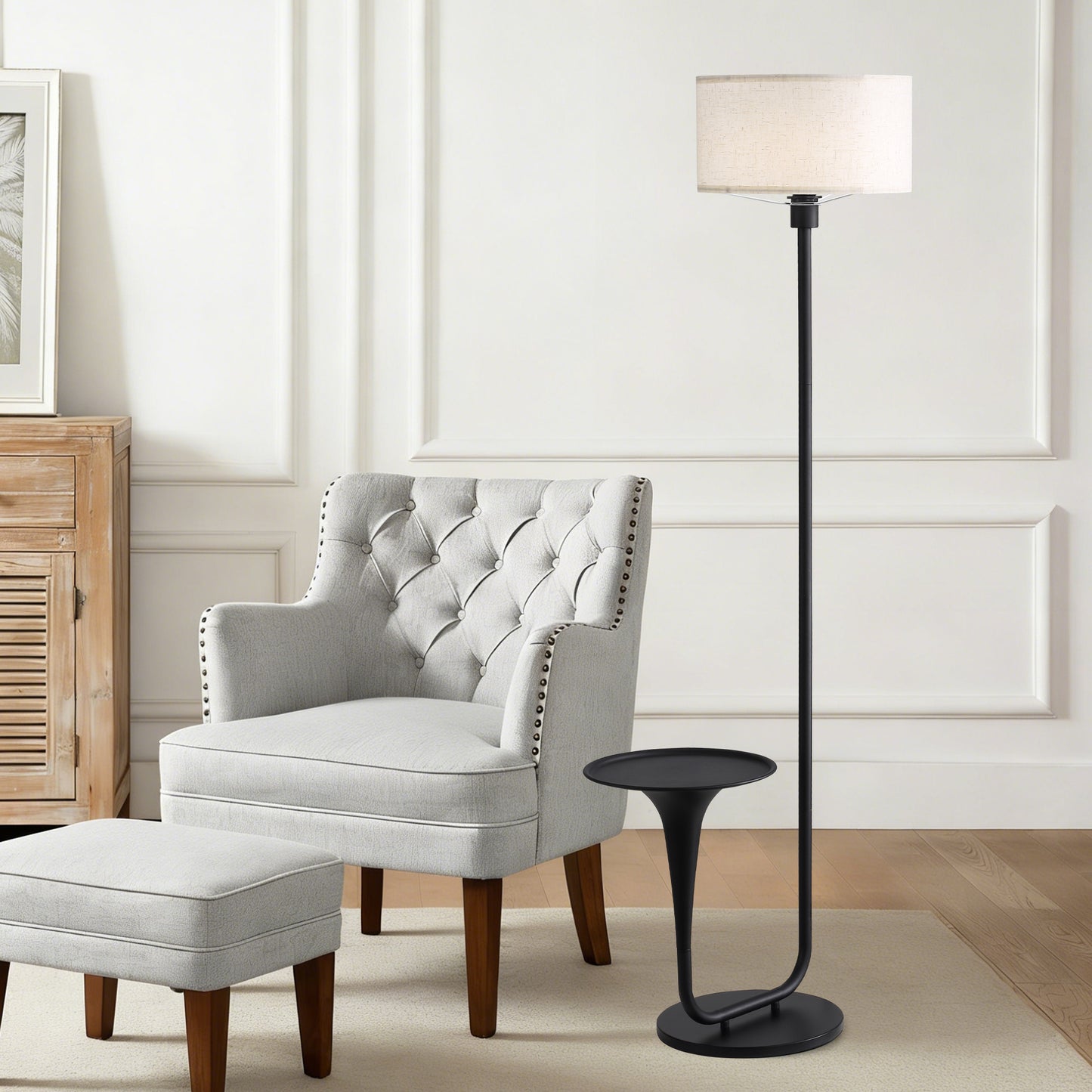 146cm Dimmable Floor Lamp with Table and Foot Switch - Vintage Standing Light with Tray, Bulb Included