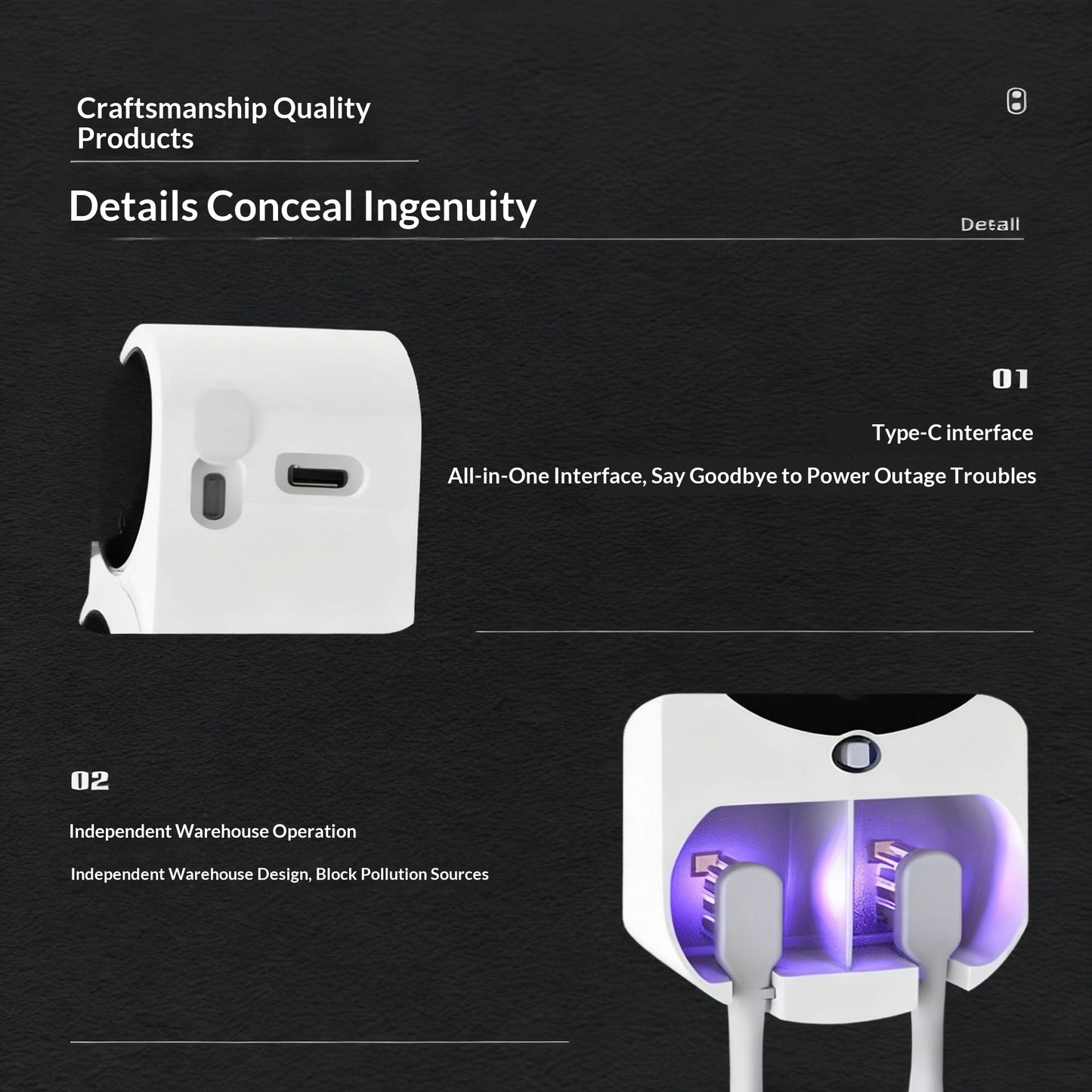 UV Sterilizing Wall-Mounted Toothbrush Holder with Digital Display