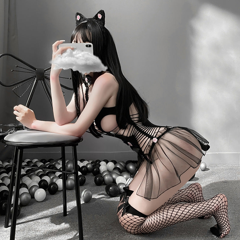 Sexy Mesh One-Piece Uniform with Detachable Tail and Accessories