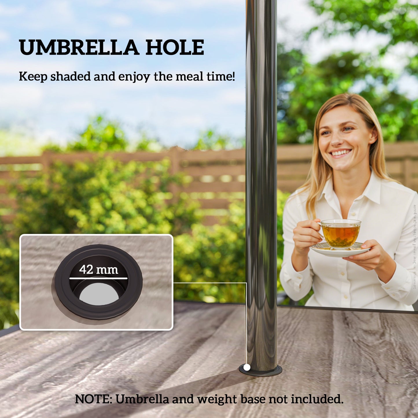 37" Square Outdoor Dining Table for 4 with Umbrella Hole - Gray