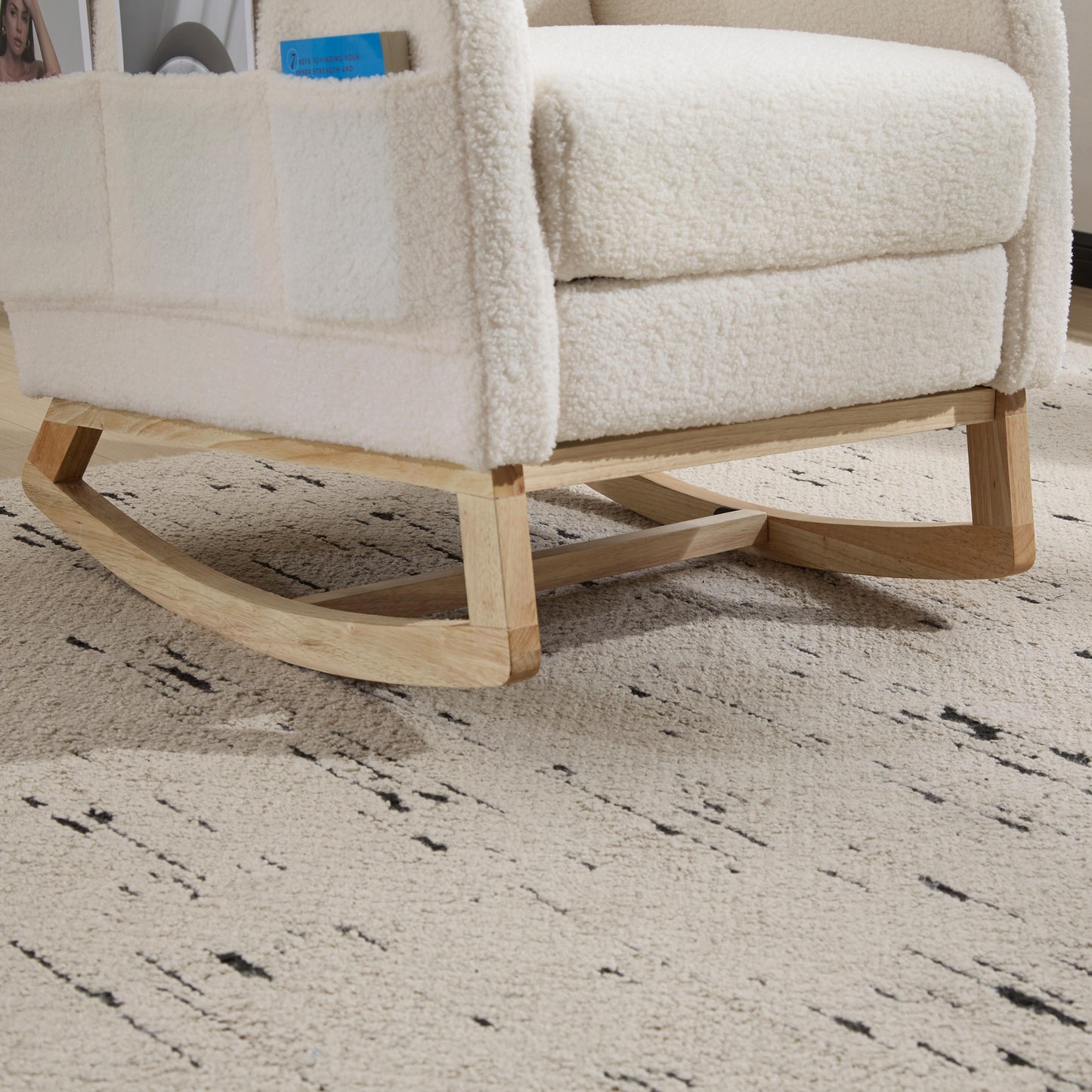 Upholstered Rocking Chair with Solid Wood Legs - White