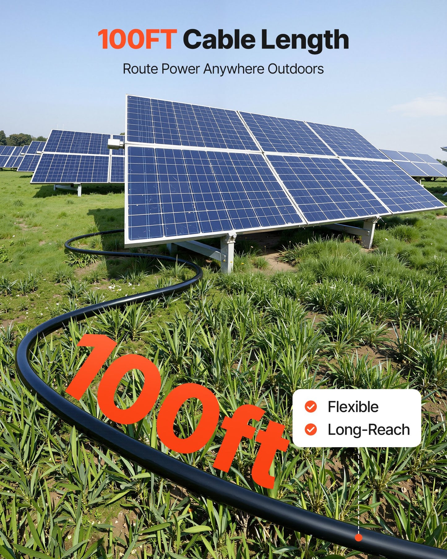 100 Ft Solar Panel Extension Cable, 10 AWG Tinned Copper Wire, Waterproof IP67